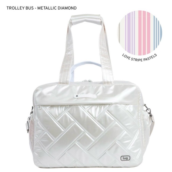 lug Handbags - Lug Trolley Bus Metallic Diamond Tote Bag - White BNWT